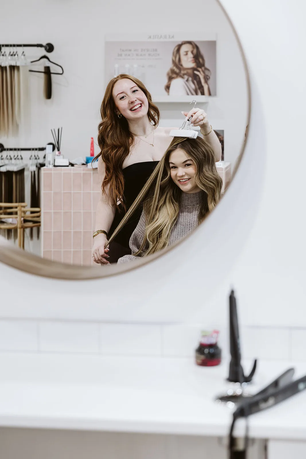 Seamless weft hair extension installation at The Blonde Effect, Kelowna